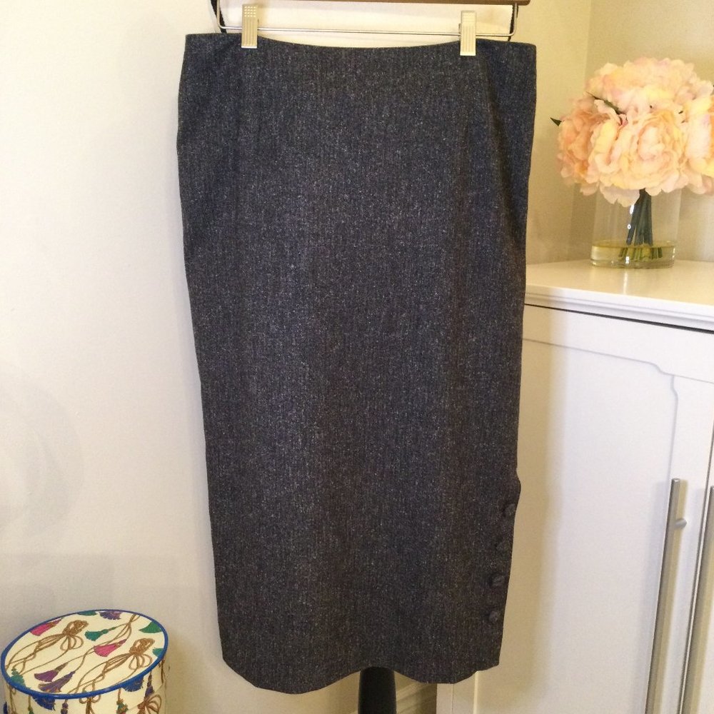 J. Marco, Grey Textured Midi-Length Pencil Skirt w/ Button Up Side Slit, Sz. 8